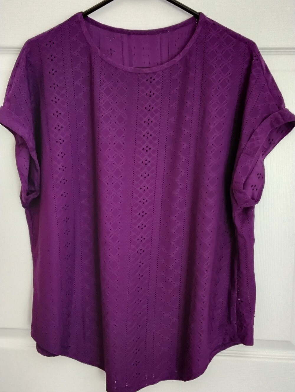 OfeefaN Eyelet Short Sleeve Top - Purple For Women